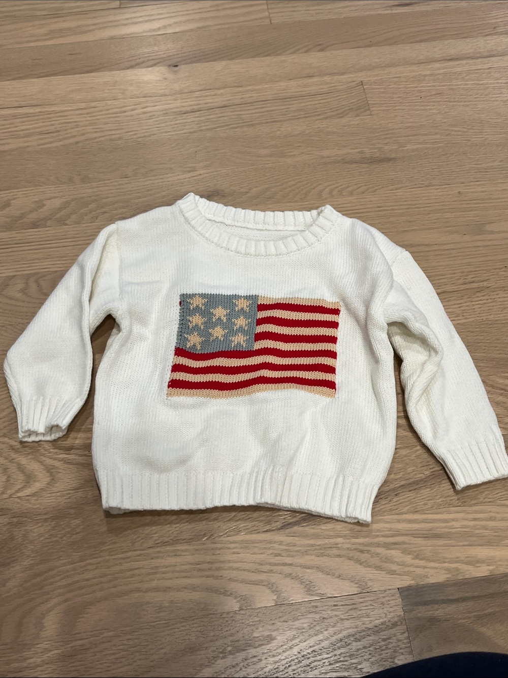 Kids' White Knit Sweater with American Flag Motif